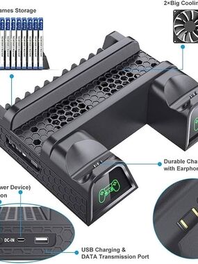 PS4 Cooling Fan & Dual Controller Charging Dock + Game Storage/Display